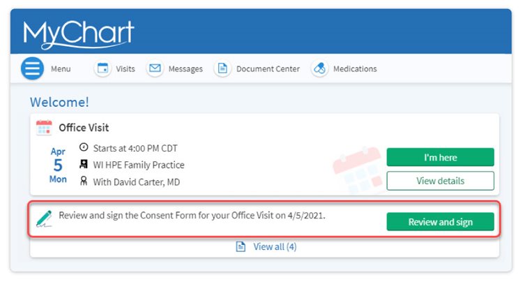 Firme documentos directamente en MyChart