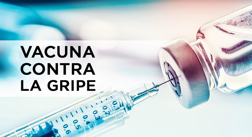 Graphic reading "Flu Vaccine" showing a needle going into a vial